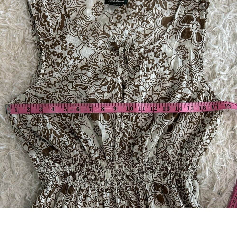 Eddie Bauer Women's Size L Cream & Brown Floral Sleeveless Sundress #0368 - Picture 10 of 11